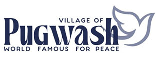 Logo of the Village of Pugwash, a dove is above the logo. There is a byline, World Famous for Peace.